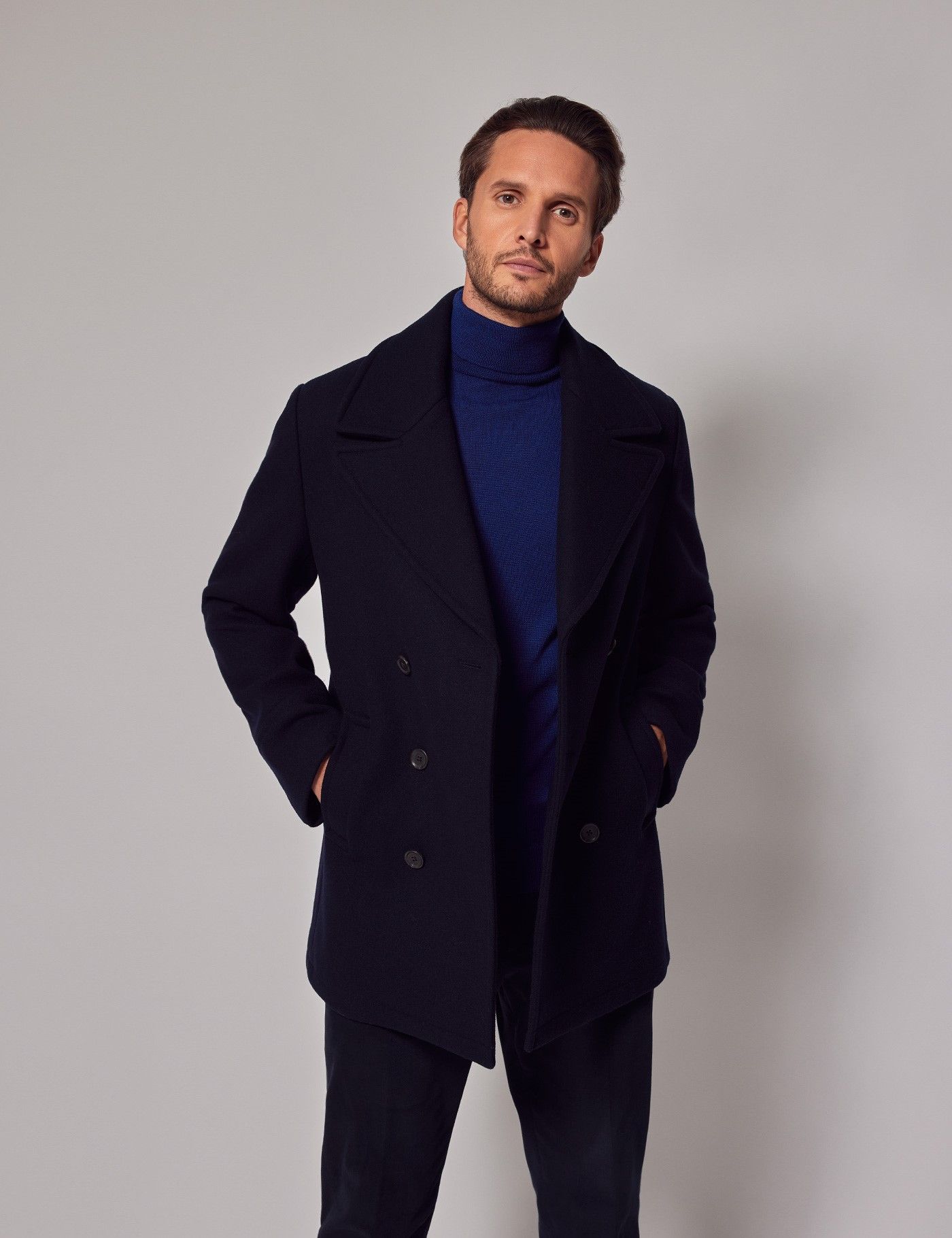 Men s Navy Wool Peacoat Hawes and Curtis