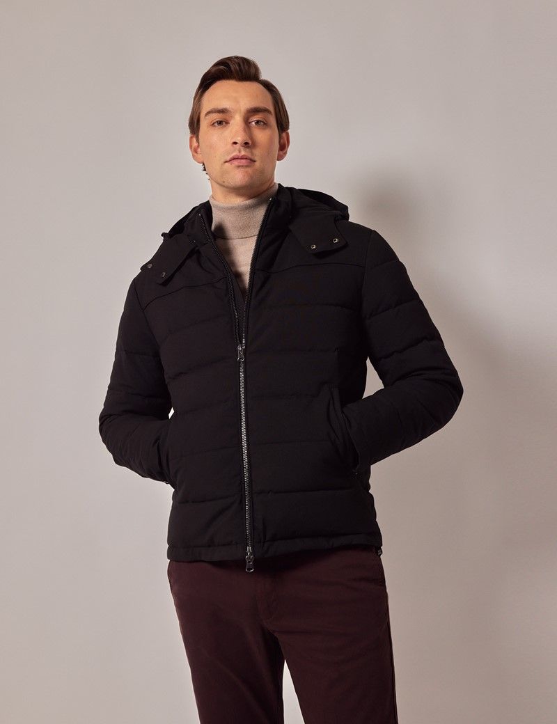 Black Padded Chest Hooded Jacket