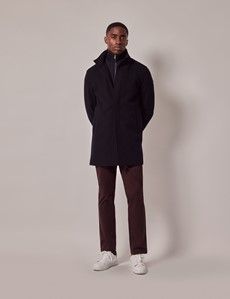 Navy Wool Funnel Neck Coat