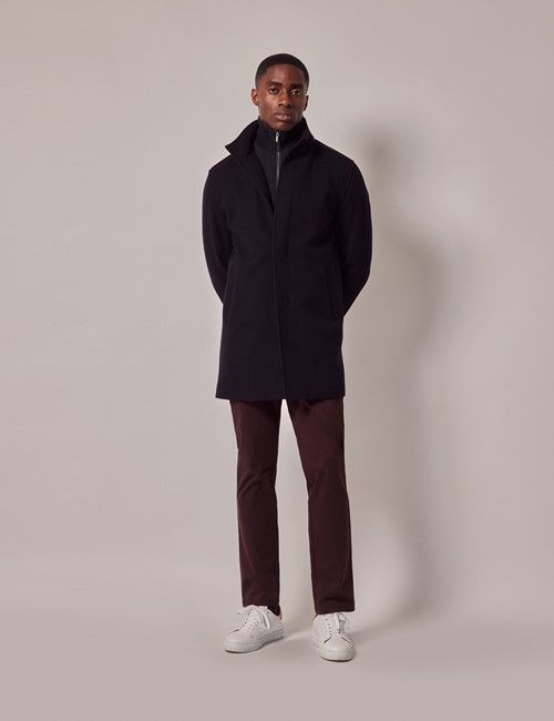 Navy Wool Funnel Neck Coat
