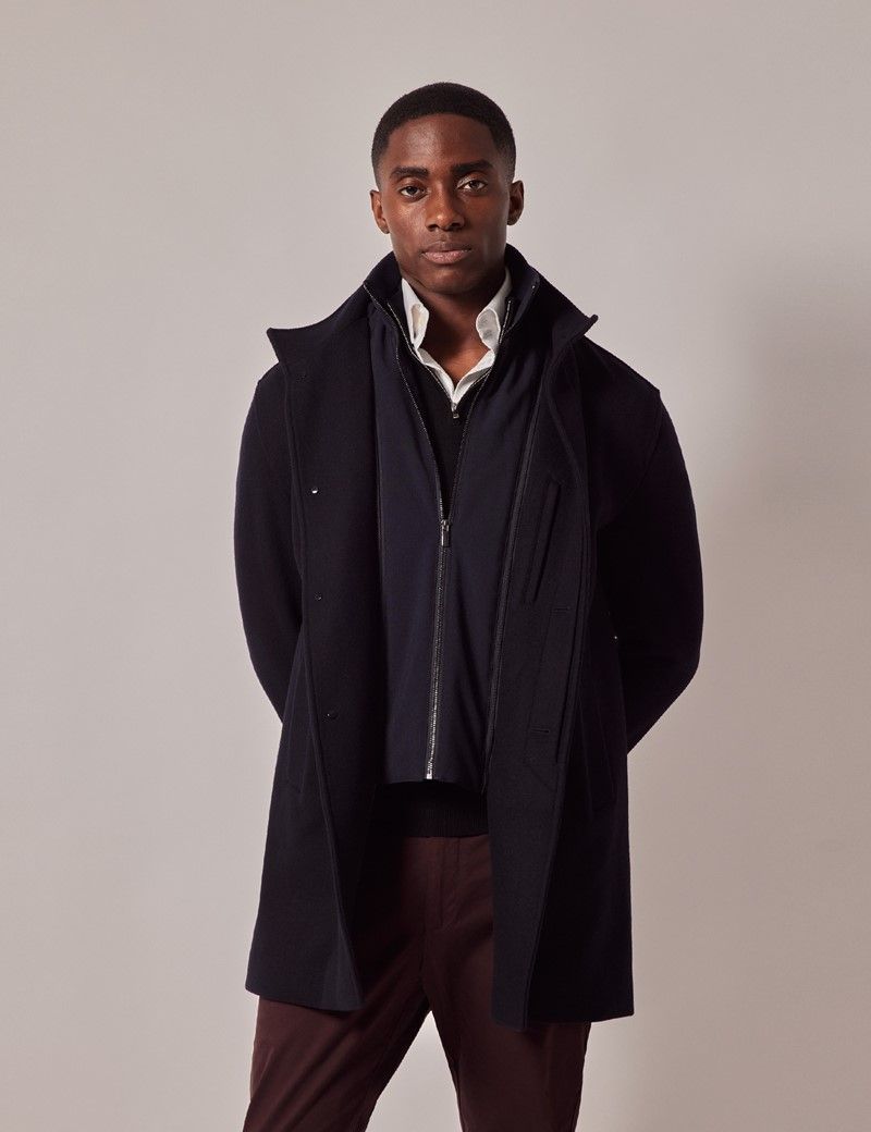 Hawes Curtis Navy Wool Funnel Neck Coat