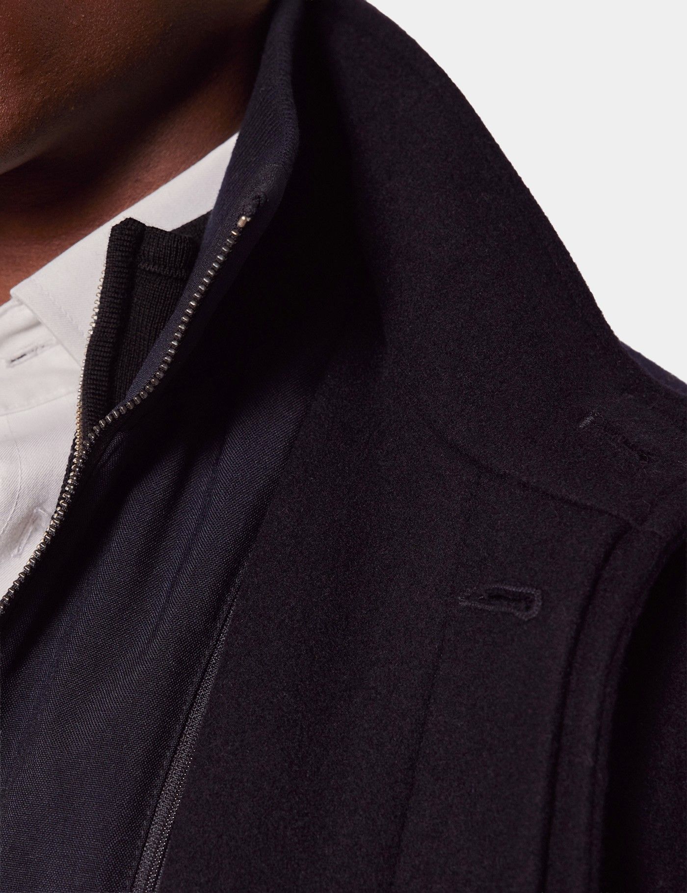 Navy Wool Funnel Neck Coat-preview