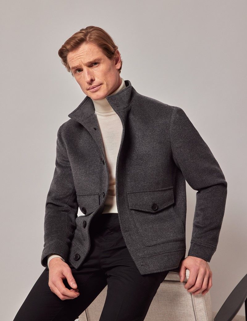 Men s Grey Wool Harrington Jacket Hawes and Curtis