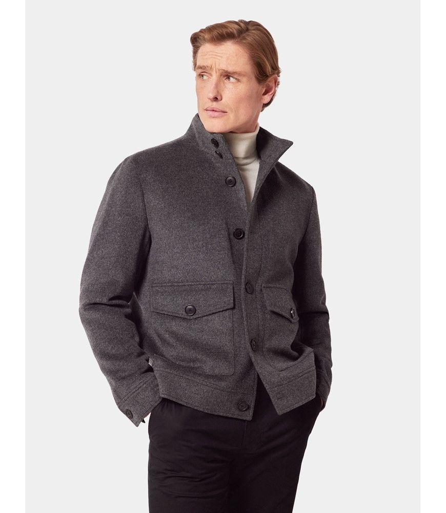 Men's Grey Wool Harrington Jacket| Hawes and Curtis