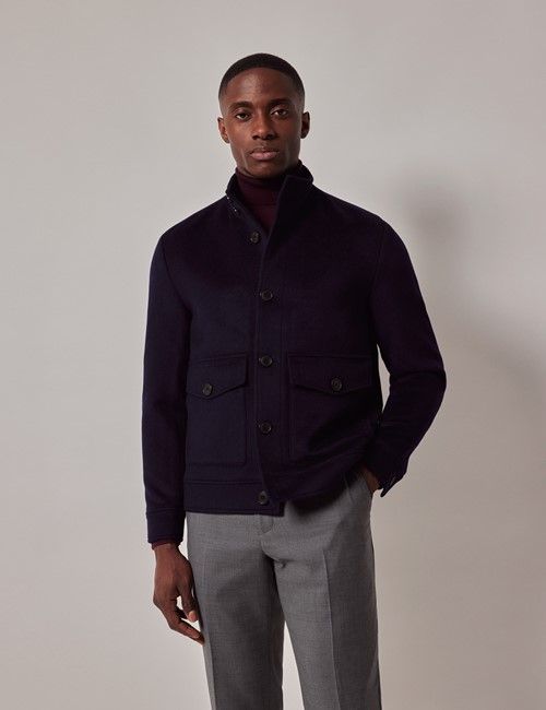 Navy Wool Harrington Jacket