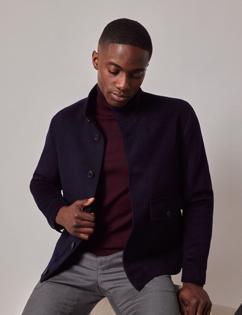 Navy Wool Harrington Jacket-preview