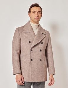 Taupe Herringbone Wool Blend Peacoat-preview2