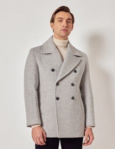 Grey Herringbone Wool Peacoat-preview2