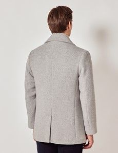 Grey Herringbone Wool Peacoat-preview6