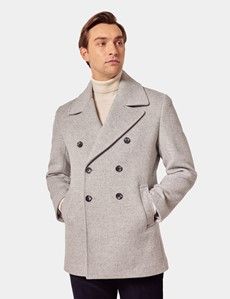 Grey Herringbone Peacoat