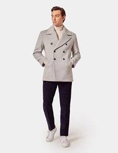 Grey Herringbone Peacoat
