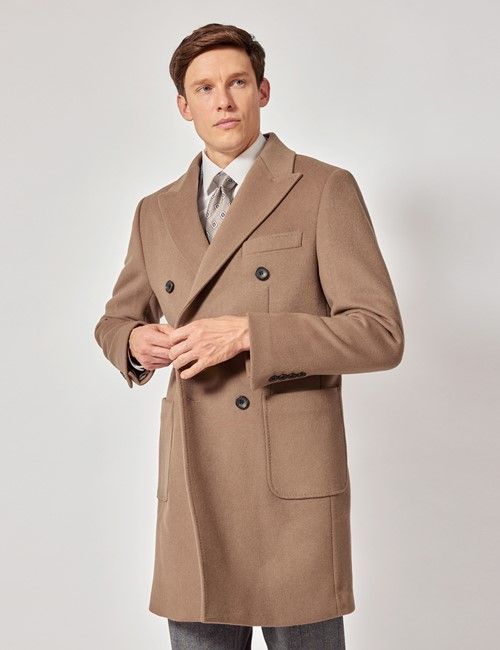 Taupe Wool Double Breasted Coat