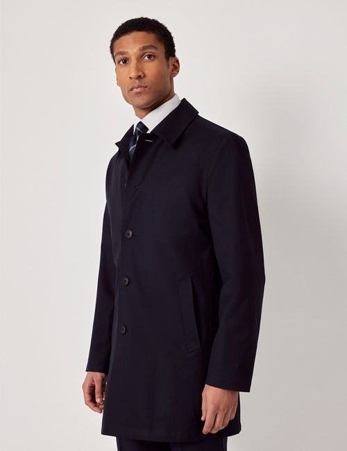Navy Bonded Wool Mac