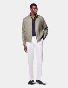 Olive Linen Bomber Jacket