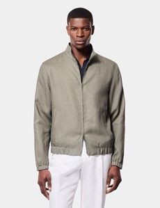 Olive Linen Bomber Jacket