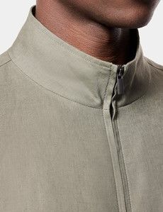 Olive Linen Bomber Jacket