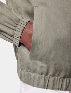 Olive Linen Bomber Jacket