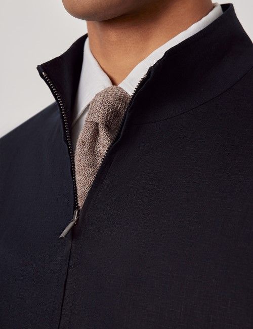 Navy Linen Bomber Jacket-preview