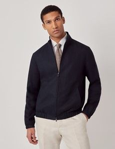 Navy Linen Bomber Jacket-preview2