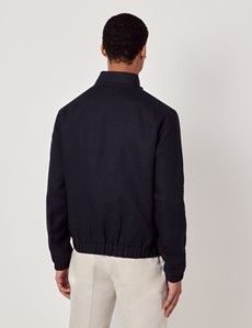 Navy Linen Bomber Jacket-preview4