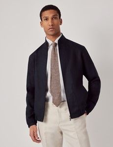 Navy Linen Bomber Jacket-preview7