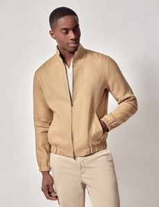 Sand Linen Bomber Jacket-preview2