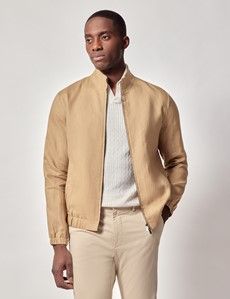 Sand Linen Bomber Jacket