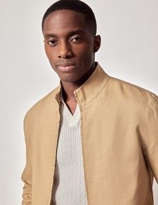 Sand Linen Bomber Jacket-preview9