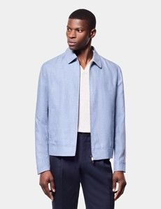 Blue Linen Harrington Jacket