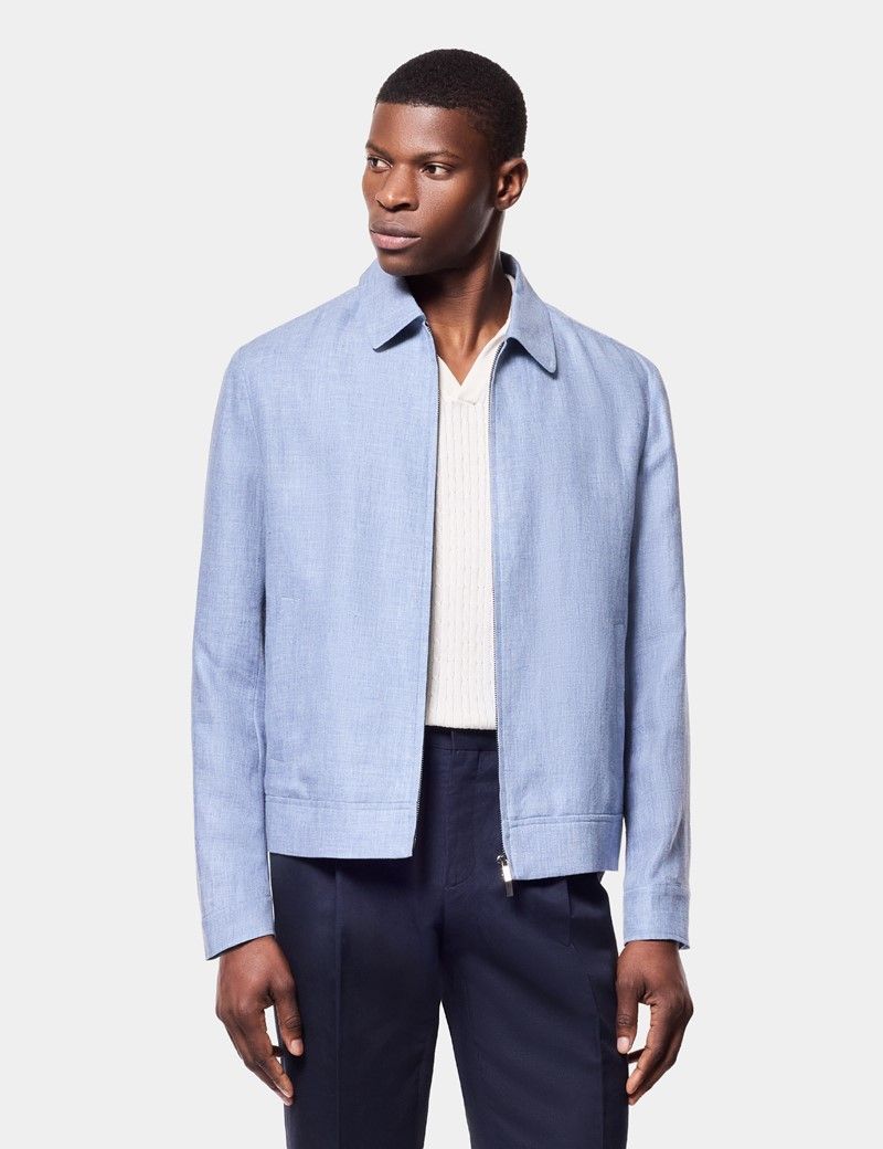 Blue Linen Harrington Jacket