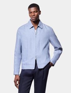 Blue Linen Harrington Jacket