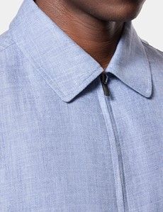 Blue Linen Harrington Jacket