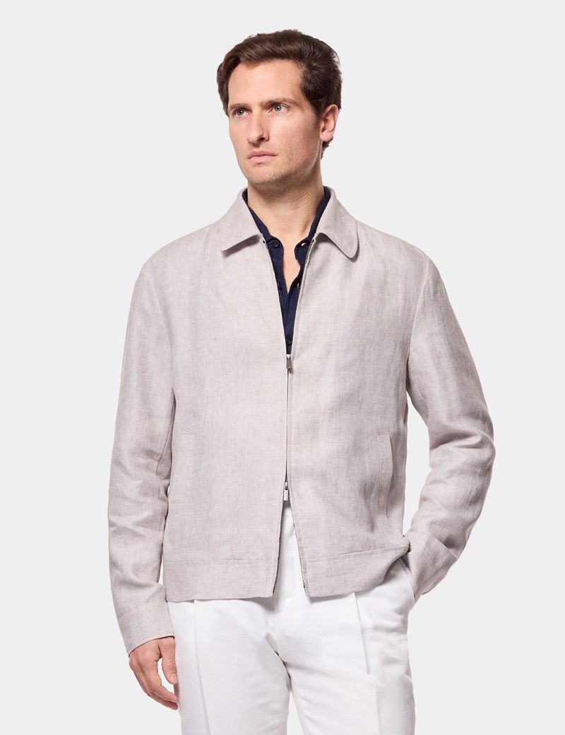 Light Grey Linen Harrington Jacket