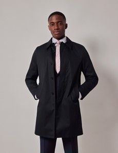 Navy Italian Cotton Blend Raincoat - 1913 Collection-preview1