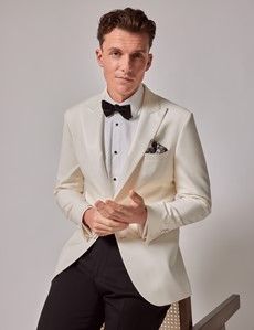 White Wool Tailored Fit Tuxedo Jacket - 1913 Collection-preview8
