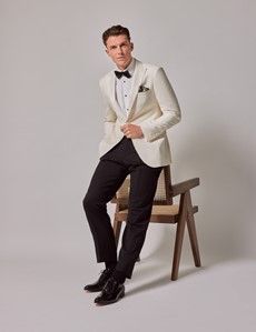 White Wool Tailored Fit Tuxedo Jacket - 1913 Collection-preview7