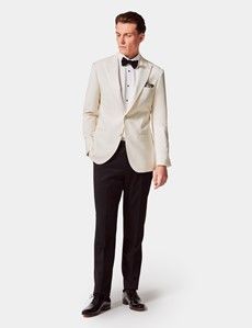 White Wool Tailored Fit Tuxedo Jacket - 1913 Collection-preview7