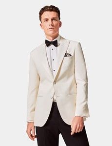 White Wool Tailored Fit Tuxedo Jacket - 1913 Collection