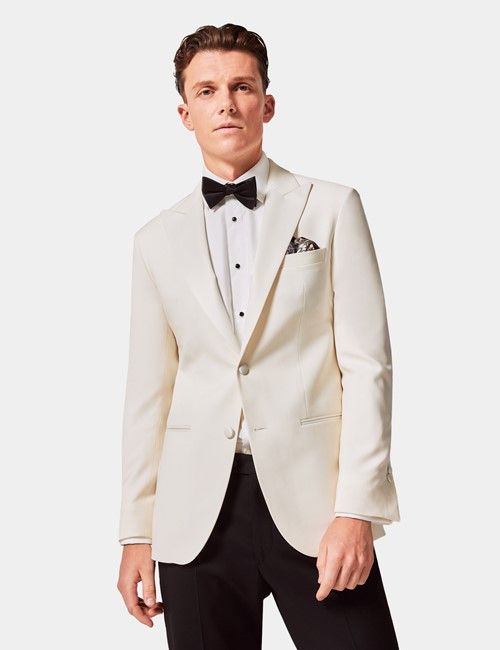 White Wool Tailored Fit Tuxedo Jacket - 1913 Collection