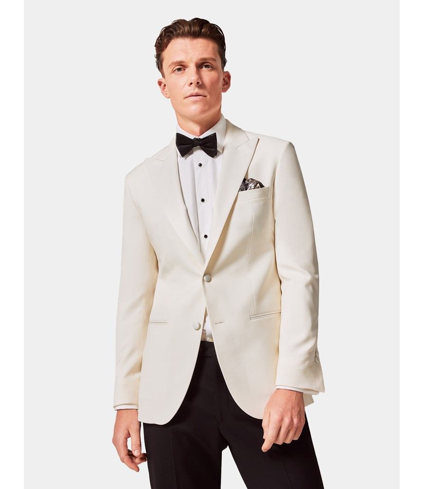 Men's White Wool Tailored Fit Tuxedo Jacket - 1913