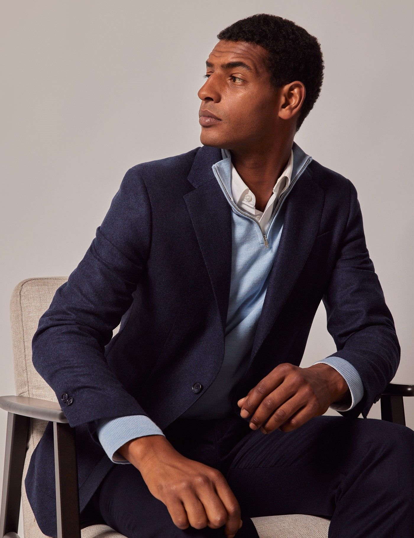 Navy Herringbone Flannel Wool Blazer - 1913 Collection