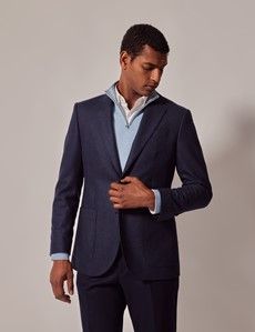 Navy Herringbone Flannel Wool Blazer - 1913 Collection-preview2