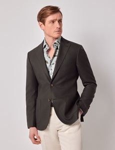 Dark Green Semi Plain Italian Merino Wool Slim Fit Blazer - 1913 Collection