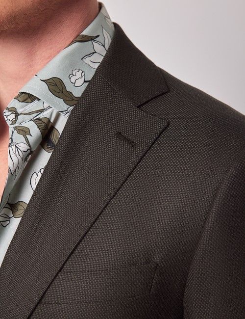 Dark Green Semi Plain Italian Merino Wool Slim Fit Blazer - 1913 Collection-preview