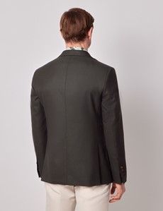 Dark Green Semi Plain Italian Merino Wool Slim Fit Blazer - 1913 Collection-preview5