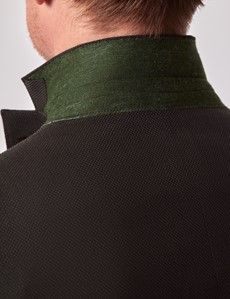 Dark Green Semi Plain Italian Merino Wool Slim Fit Blazer - 1913 Collection-preview6