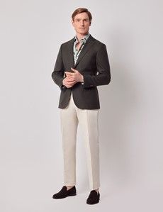 Dark Green Semi Plain Italian Merino Wool Slim Fit Blazer - 1913 Collection-preview8