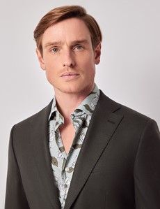 Dark Green Semi Plain Italian Merino Wool Slim Fit Blazer - 1913 Collection-preview2