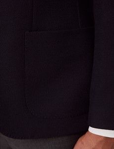 Navy Semi Plain Italian Merino Wool Slim Fit Blazer - 1913 Collection-preview2