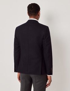 Navy Semi Plain Italian Merino Wool Slim Fit Blazer - 1913 Collection-preview4